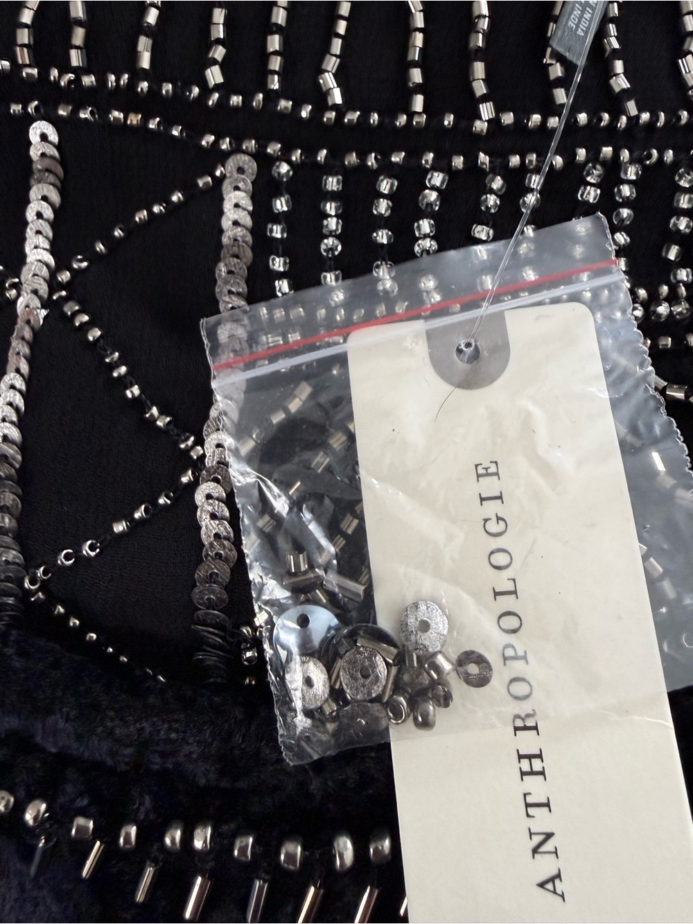 Anthropologie Black Embellished Beaded Velvet Mini Dress - Picture 9 of 11